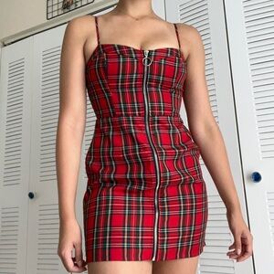Red Plaid Zip-Up Dress